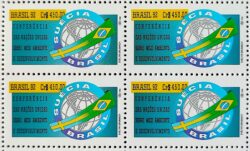 C 1798 Selo Conferencia ECO 92 Rio de Janeiro Suecia Bandeira Meio Ambiente 1992 Quadra