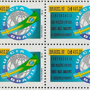C 1798 Selo Conferencia ECO 92 Rio de Janeiro Suecia Bandeira Meio Ambiente 1992 Quadra Serie Completa