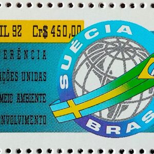 C 1798 Selo Conferencia ECO 92 Rio de Janeiro Suecia Bandeira Meio Ambiente 1992 Serie Completa