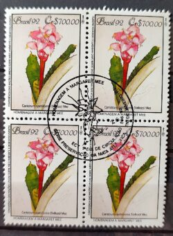 C 1808 Selo Conferencia Meio Ambiente Mata Atlantica Margaret Mee Canistrum 1992 Quadra CBC RJ