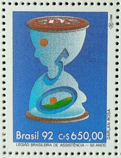 C 1818 Selo 50 Anos Legiao Brasileira de Assistencia Ampulheta Tempo 1992
