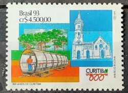 C 1833 Selo 300 Anos Cidade de Curitiba Igreja Transporte Urbano 1993