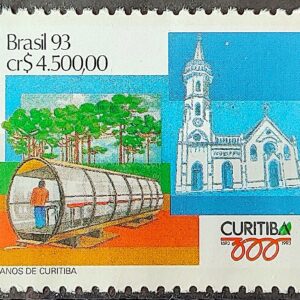 C 1833 Selo 300 Anos Cidade de Curitiba Igreja Transporte Urbano 1993
