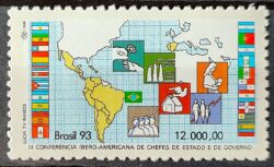 C 1842 Selo Conferencia Ibero Americana Chefe de Estado Mapa Bandeira 1993