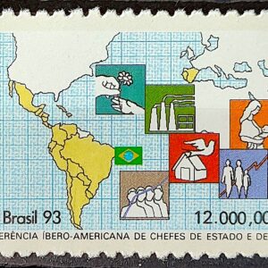 C 1842 Selo Conferencia Ibero Americana Chefe de Estado Mapa Bandeira 1993
