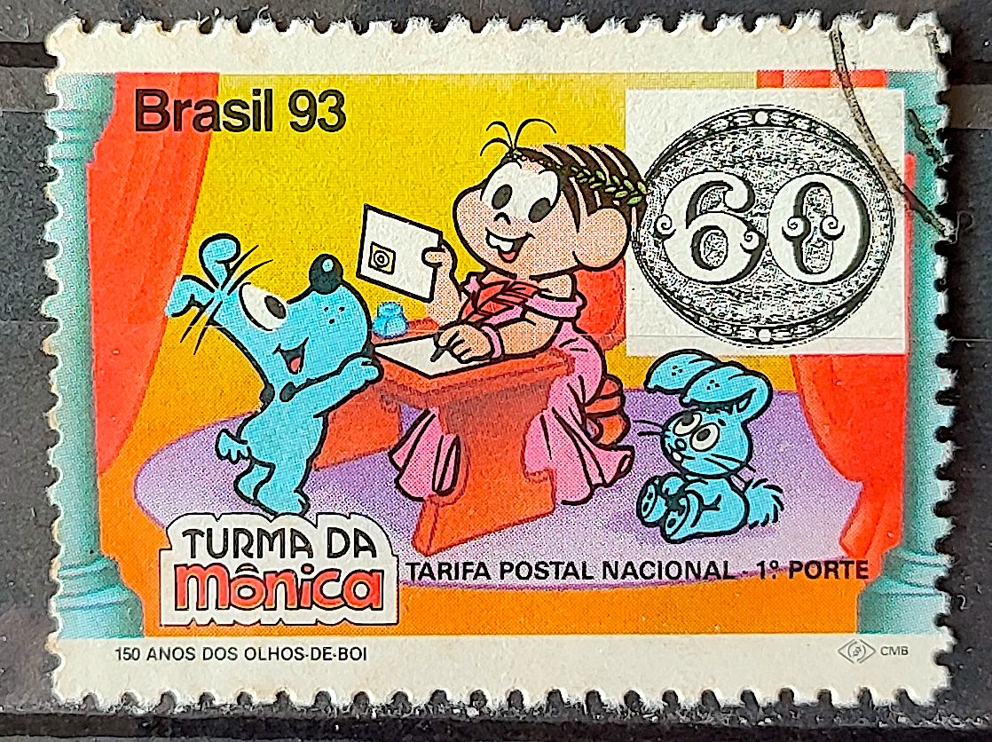 C 1853 Selo Turma da Monica Desenho Infantil Crianca Olho de Boi Filatelia  Servico Postal Monica 1993 Circulado 1