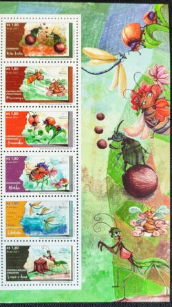 C 4028 Selo Insetos Beneficos Rola Bosta Microvespa Joaninha Abelha Libelula Louva a Deus Mercosul 2021 Serie Completa Com Vinheta