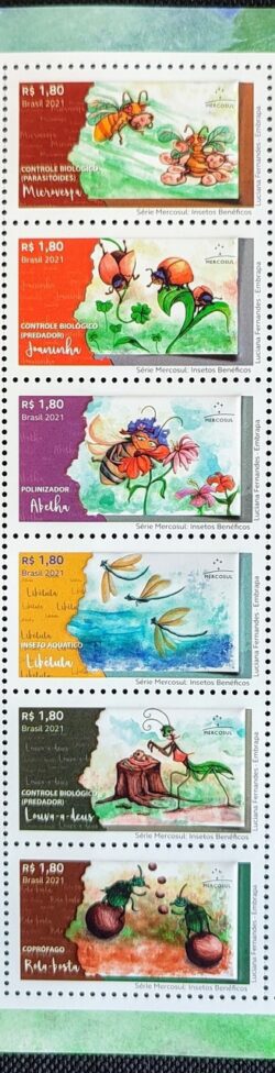 C 4029 Selo Insetos Beneficos Microvespa Joaninha Abelha Libelula Louva a Deus Rola Bosta Mercosul 2021 Serie Completa 3
