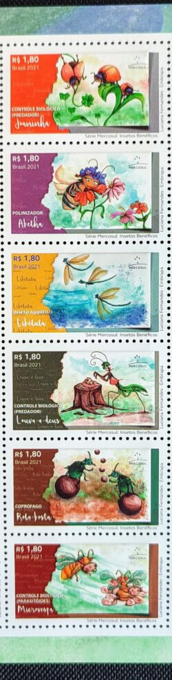 C 4030 Selo Insetos Beneficos Joaninha Abelha Libelula Louva a Deus Rola Bosta Abelha Mercosul 2021 Serie Completa 2