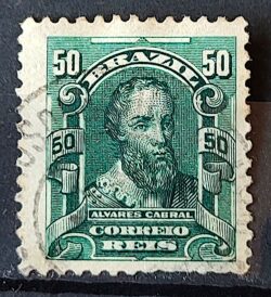 Selo Regular Cod RHM 138 Alegoria Republicana Pedro Alvares Cabral Portugal 1906 Circulado 10