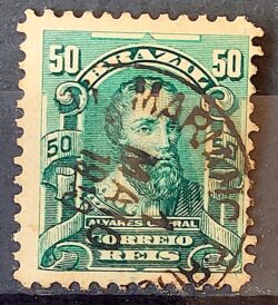 Selo Regular Cod RHM 138 Alegoria Republicana Pedro Alvares Cabral Portugal 1906 Circulado 15