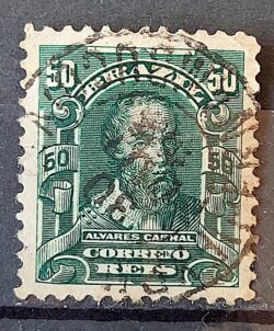 Selo Regular Cod RHM 138 Alegoria Republicana Pedro Alvares Cabral Portugal 1906 Circulado 16