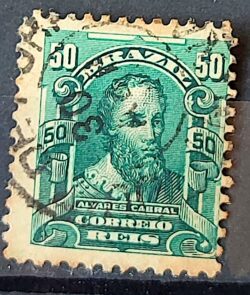 Selo Regular Cod RHM 138 Alegoria Republicana Pedro Alvares Cabral Portugal 1906 Circulado 3