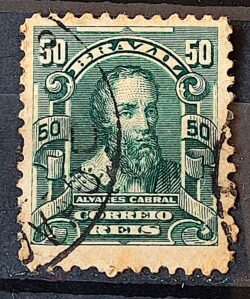 Selo Regular Cod RHM 138 Alegoria Republicana Pedro Alvares Cabral Portugal 1906 Circulado 5