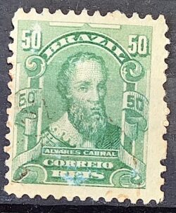 Selo Regular Cod RHM 138 a Alegoria Republicana Pedro Alvares Cabral Portugal 1915 Circulado 12