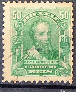 Selo Regular Cod RHM 138 a Alegoria Republicana Pedro Alvares Cabral Portugal 1915 Circulado 14