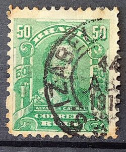 Selo Regular Cod RHM 138 a Alegoria Republicana Pedro Alvares Cabral Portugal 1915 Circulado 15