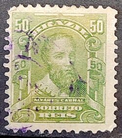 Selo Regular Cod RHM 138 a Alegoria Republicana Pedro Alvares Cabral Portugal 1915 Circulado 3