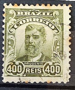 Selo Regular Cod RHM 142 Alegoria Republicana Presidente Prudente de Moraes 1906 Circulado 3