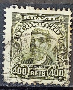Selo Regular Cod RHM 142 Alegoria Republicana Presidente Prudente de Moraes 1906 Circulado 9