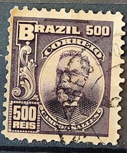 Selo Regular Cod RHM 143 Alegoria Republicana Presidente Campos Sales 1906 Circulado 10