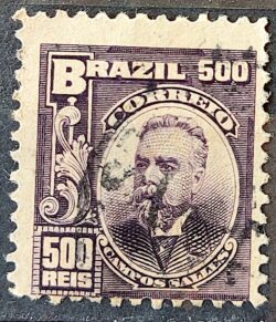 Selo Regular Cod RHM 143 Alegoria Republicana Presidente Campos Sales 1906 Circulado 12