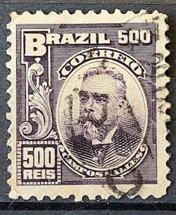 Selo Regular Cod RHM 143 Alegoria Republicana Presidente Campos Sales 1906 Circulado 7