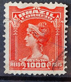 Selo Regular Cod RHM 146 Alegoria Republicana Liberdade 1906 Circulado 18