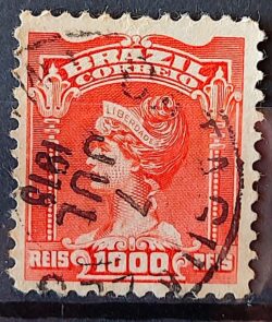Selo Regular Cod RHM 146 Alegoria Republicana Liberdade 1906 Circulado 19