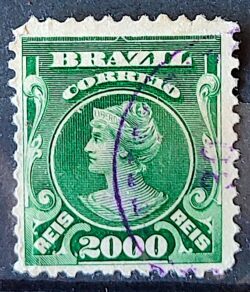 Selo Regular Cod RHM 149 Alegoria Republicana Verde 1906 Circulado 2