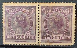 Selo Regular Cod RHM 160 Alegoria Republicana 1918 Circulado 9 Dupla