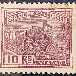 Selo Regular Cod RHM 173 Vovo Viacao 10 Reis Trem Sem Filigrana 1920 Circulado 2