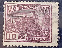 Selo Regular Cod RHM 173 Vovo Viacao 10 Reis Trem Sem Filigrana 1920 Circulado 3