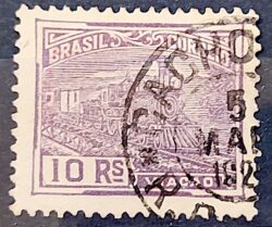Selo Regular Cod RHM 173 Vovo Viacao 10 Reis Trem Sem Filigrana 1920 Circulado 4