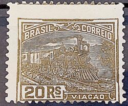 Selo Regular Cod RHM 174 Vovo Viacao 20 Reis Trem Sem Filigrana 1920 3