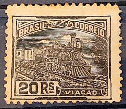 Selo Regular Cod RHM 174 Vovo Viacao 20 Reis Trem Sem Filigrana 1920 4