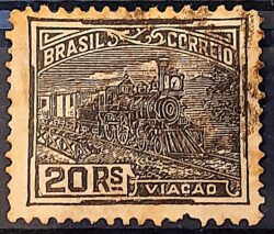 Selo Regular Cod RHM 174 Vovo Viacao 20 Reis Trem Sem Filigrana 1920 Circulado 1