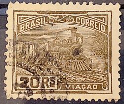 Selo Regular Cod RHM 174 Vovo Viacao 20 Reis Trem Sem Filigrana 1920 Circulado 10