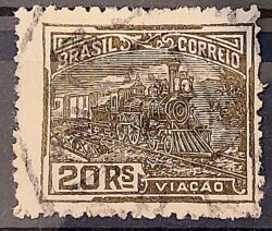 Selo Regular Cod RHM 174 Vovo Viacao 20 Reis Trem Sem Filigrana 1920 Circulado 11