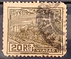 Selo Regular Cod RHM 174 Vovo Viacao 20 Reis Trem Sem Filigrana 1920 Circulado 14