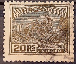 Selo Regular Cod RHM 174 Vovo Viacao 20 Reis Trem Sem Filigrana 1920 Circulado 2