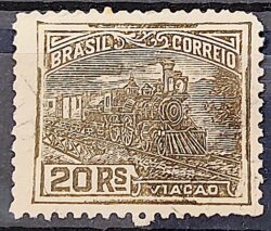 Selo Regular Cod RHM 174 Vovo Viacao 20 Reis Trem Sem Filigrana 1920 Circulado 4