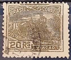 Selo Regular Cod RHM 174 Vovo Viacao 20 Reis Trem Sem Filigrana 1920 Circulado 5