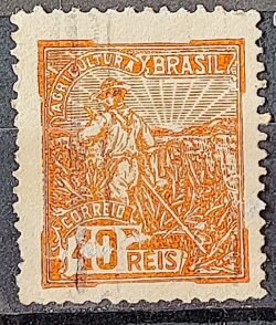 Selo Regular Cod RHM 176 Vovo Agricultura 40 Reis Sem Filigrana 1922 Circulado 2