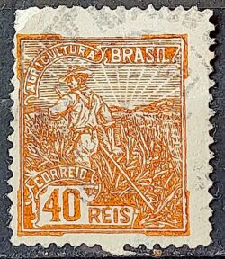 Selo Regular Cod RHM 176 Vovo Agricultura 40 Reis Sem Filigrana 1922 Circulado 4