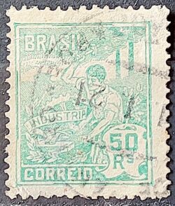 Selo Regular Cod RHM 177 Vovo Industria 50 Reis Sem Filigrana 1920 Circulado 19