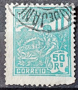 Selo Regular Cod RHM 177 Vovo Industria 50 Reis Sem Filigrana 1920 Circulado 22