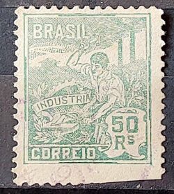Selo Regular Cod RHM 177 Vovo Industria 50 Reis Sem Filigrana 1920 Circulado 3
