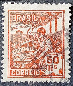 Selo Regular Cod RHM 178 Vovo Industria 50 Reis Sem Filigrana 1922 Circulado 5