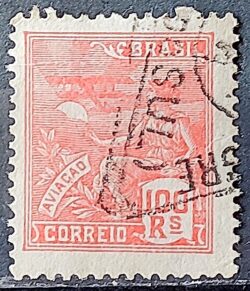 Selo Regular Cod RHM 180 Vovo Aviacao Aviao 100 Reis Sem Filigrana 1920 Circulado 1